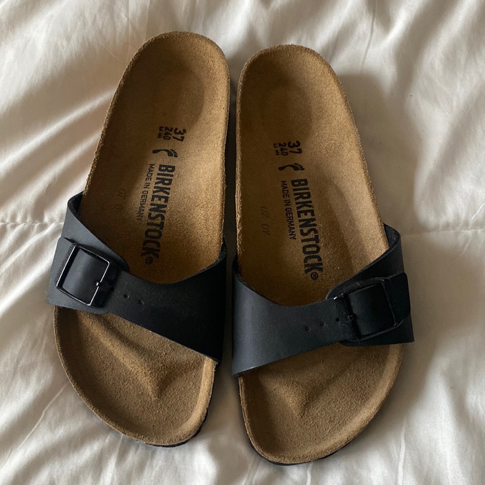 New no tags Birkenstock Madrid sandals size 37 black leather